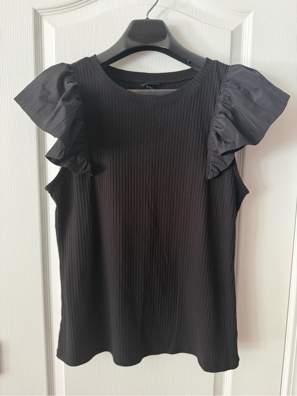 torrid Black Ribbed Tank with Ruffle Sleeves